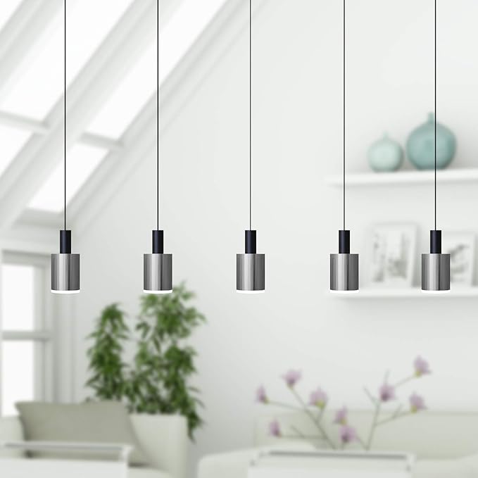 Virgo 5 Mini Pendant Lighting Black-Nickel - LED Hanging Light Fixture for Kitchen Island, Bar, Foyer - Cluster Pendants - Dimmable, Adjustable Wire, Lamp Bulb Included