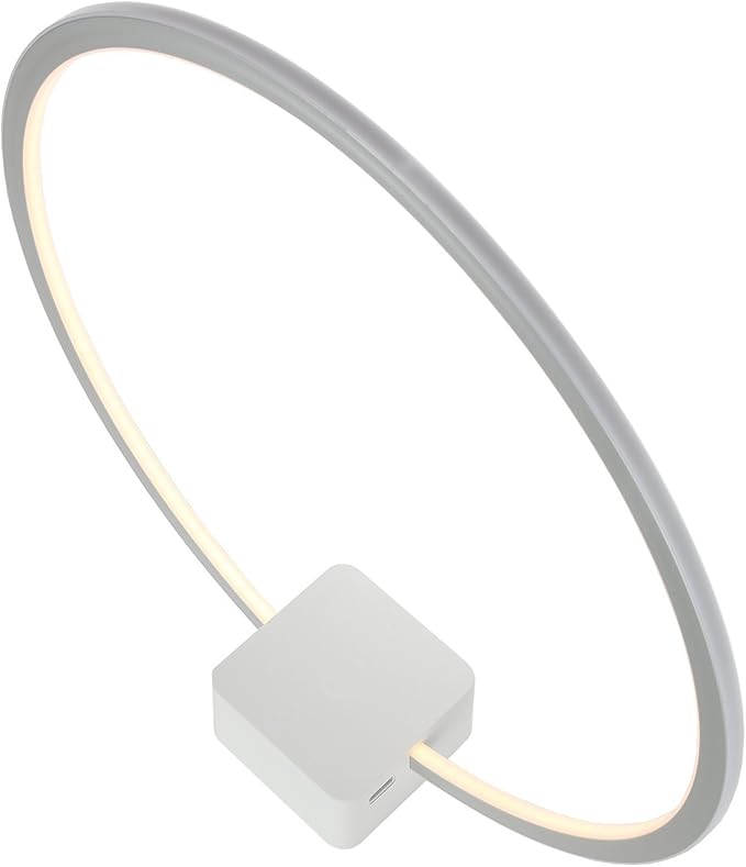Brightech Circle LED Nightstand Lamp with USB Port – Compact Bed Stand Lamp for Bedroom, Living Room - Modern Asian Table & Desk Lamp on Side & End Tables - White