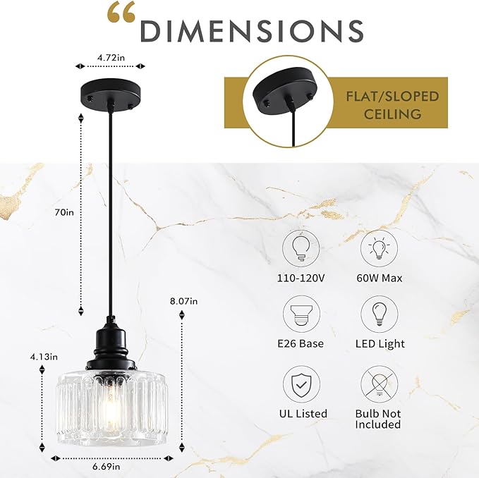 Vintage Pendant Lights Kitchen Island, Glass Kitchen Pendant Lighting Over Island, Farmhouse Pendant Light Fixtures for Kitchen Island, Bathroom, Bedroom, Dining Room, 2 Pack