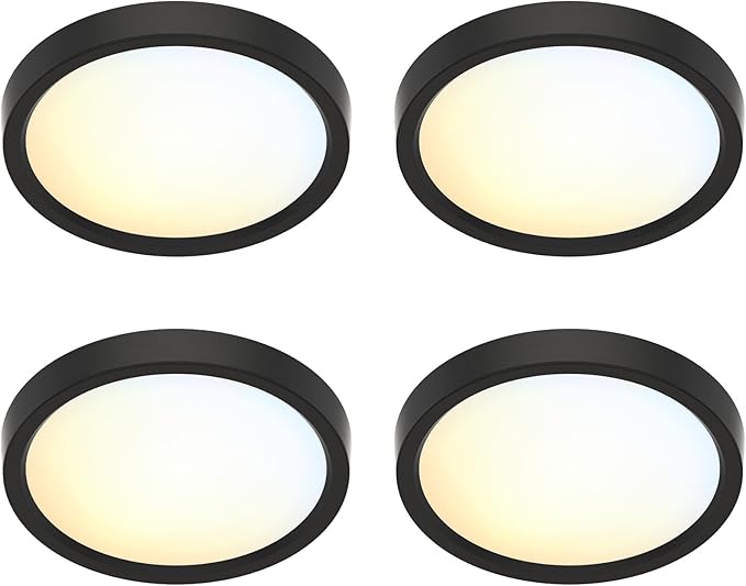 5 Inch Black Flush Mount Ceiling Light 5CCT Selectable LED Edgelit Slim Surface Mount Downlight for J-Box, Mini Flat Panel Light, Dimmable, 120VAC, 10W, 620LM, CRI90, ETL, Wet Rated, 4 Packs