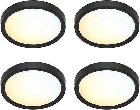5 Inch Black Flush Mount Ceiling Light 5CCT Selectable LED Edgelit Slim Surface Mount Downlight for J-Box, Mini Flat Panel Light, Dimmable, 120VAC, 10W, 620LM, CRI90, ETL, Wet Rated, 4 Packs