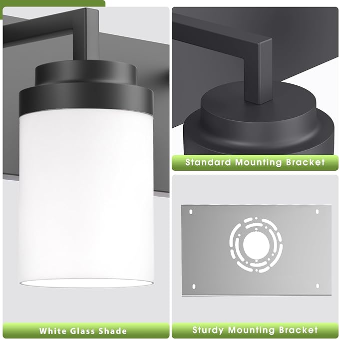 Espird Bathroom Vanity Light, 4 Light Matte Black Vanity Light with White Matte Glass Shade, 30in Farmhouse Wall Light, Lighting Fixtures Over Mirror for Bathroom