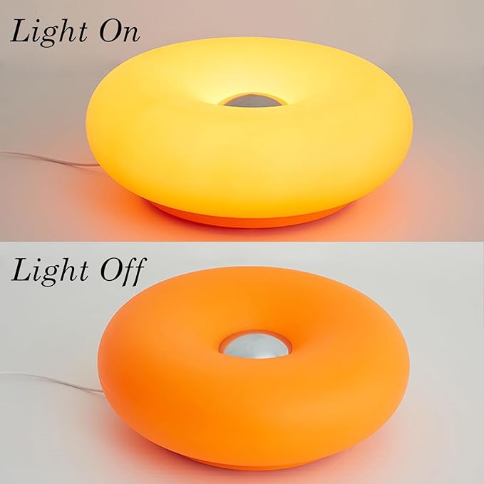 Donut Table Lamp,Creative Orange Donut Atmosphere Lamps with Plastic Shade,Retro-Modern Table Light,3-Color Dimmable Nightstand Lamp for Bedroom and Desk, Aesthetic Home Decor & Gifts (Orange)