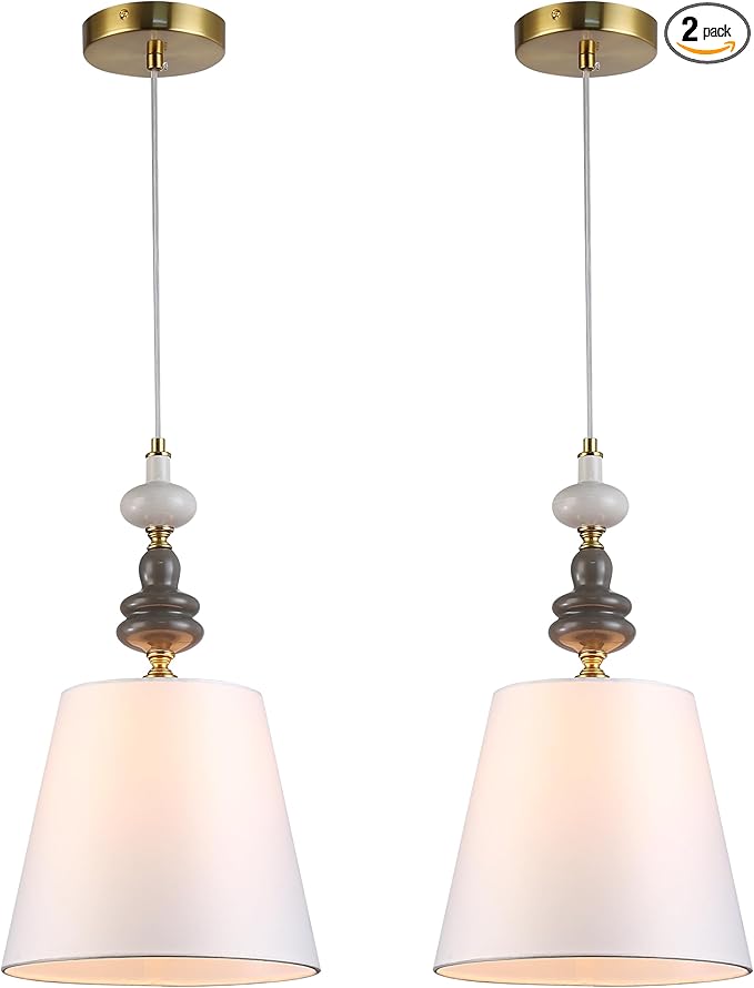 Art Deco Pendant Lights 2 Pack with Ceramic and Fabric Shade,Adjustable Pendant Light Fixture for Kitchen Island Dining Room Hallway BedHead