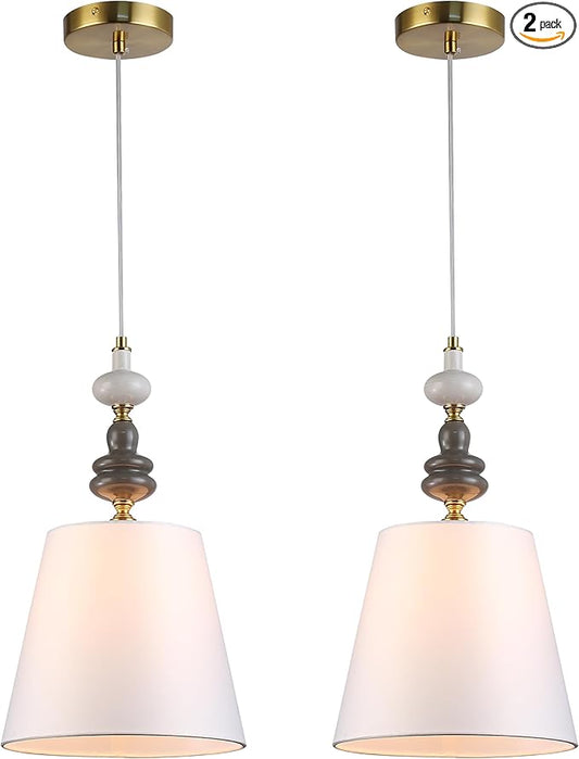 Art Deco Pendant Lights 2 Pack with Ceramic and Fabric Shade,Adjustable Pendant Light Fixture for Kitchen Island Dining Room Hallway BedHead