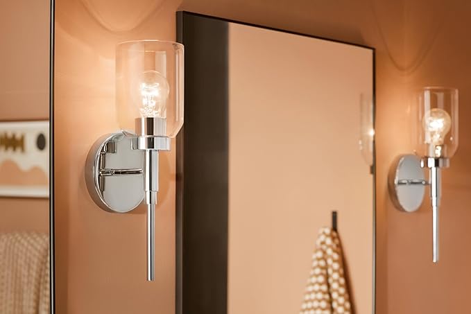 Kichler Madden 1-Light Wall Sconce Bathroom Light Fixture with Clear Glass in Chrome, Modern Bathroom Vanity Light for Bathroom or Hallway (14.75" x 5" x 5.25"), 55183CH
