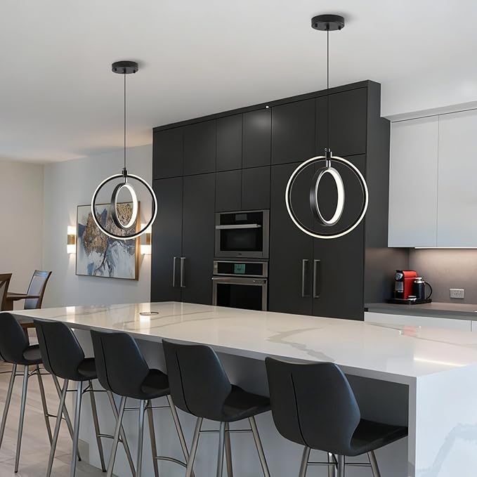 Modern LED Pendant Lights, 2 Pack Ring Pendant Light Fixtures for Kitchen Island, 3000K Warm White Pendant Lighting for Dining Room, Living Room, Bedroom, Bathroom