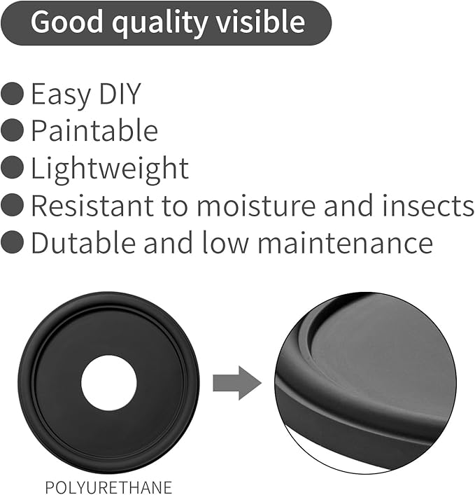 Black Molded PU Ceiling Medallion for Light Fixtures and Ceiling Fans 13 inch OD x 4 inch ID x 1 inch P Fits Canopies Up to 10.25 inch