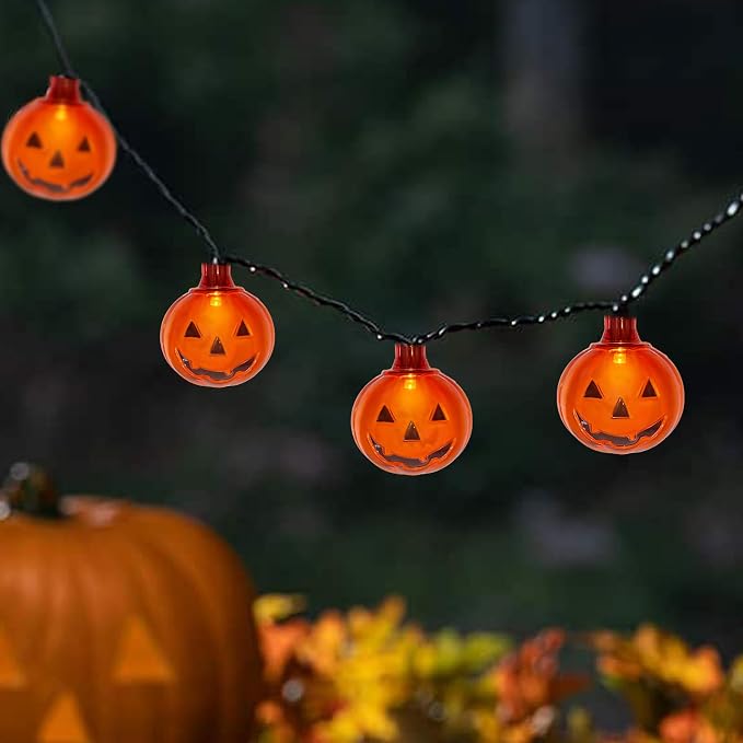 Abeja Pumpkin String Lights, 8.5Ft Halloween String Lights with 10 Smiling Jack O Pumpkins Lights, Plug in Outdoor Orange Pumpkin Decoration Lights for Halloween Party Holiday Decor