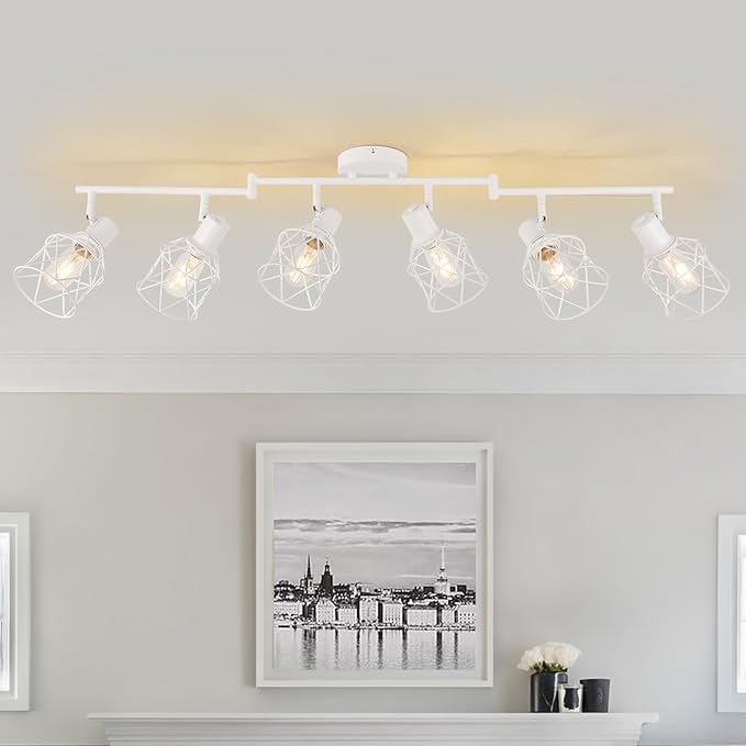WILON Track Lighting Fixtures, 6 Light Kit Flush Mount Ceiling Spotlight, White Kitchen Light, Flexibly Rotatable Head, E26 Base