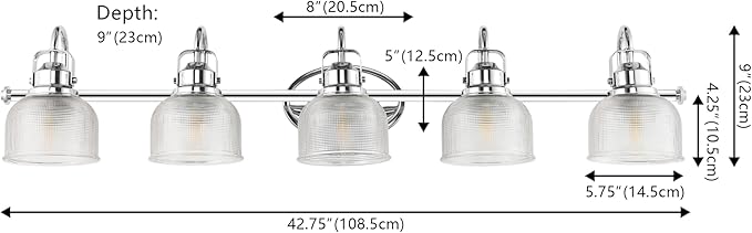 JONATHAN Y 42.75" Chrome Modern Bathroom Vanity Light, 5-Light LED Wall Sconce, Clear Glass Bell Shade for Mirror Hallway Kitchen, ETL Listed, LED Bulb Included (JYL7903A)