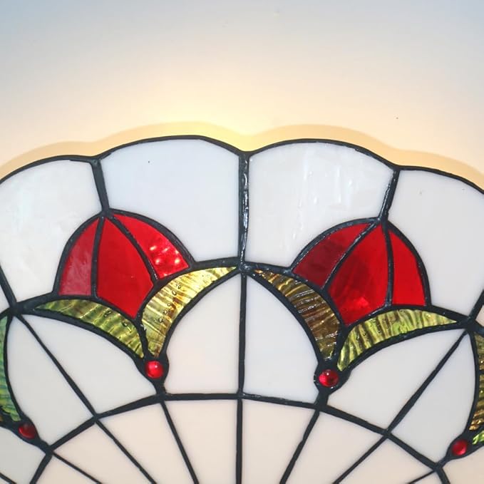 Tiffany Style Ceiling Light 16 Inch Stained Glass Flush Mount Ceiling Light for Bedroom Chandelier Vintage Pendent Light Fixtures (16 Inch White Red)