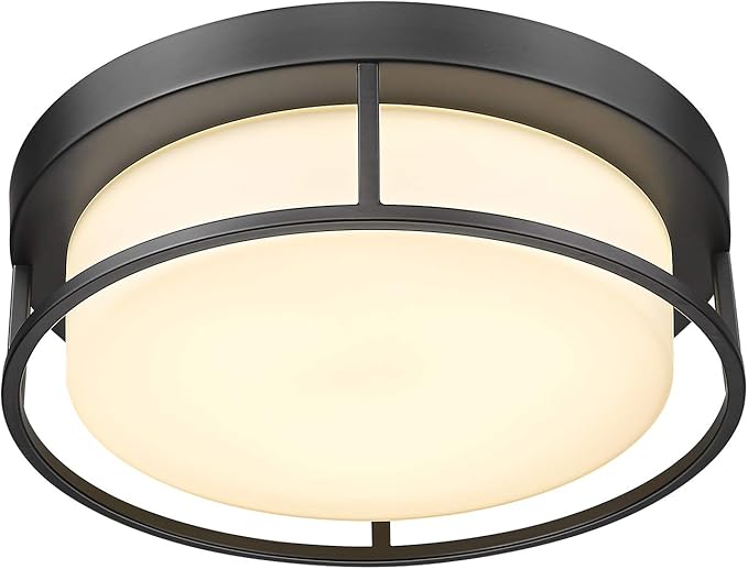 Flush Mount LED Ceiling Light Fixture, 12 Inch 24W 950Lumen Round Ceiling Light Fixtures, Dimmable 3000K Warm White, Black, Frosted Glass Shade, Close to Ceiling Lights for Hallway,6871LFM-BK