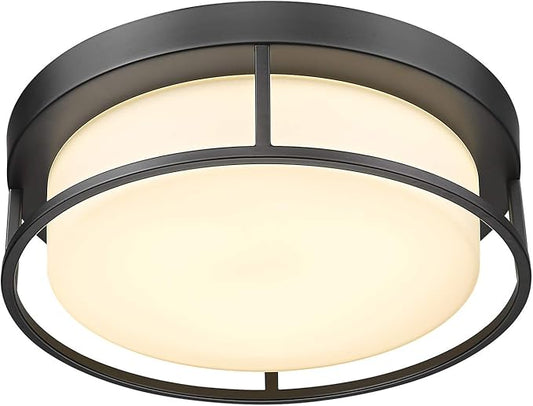 Flush Mount LED Ceiling Light Fixture, 12 Inch 24W 950Lumen Round Ceiling Light Fixtures, Dimmable 3000K Warm White, Black, Frosted Glass Shade, Close to Ceiling Lights for Hallway,6871LFM-BK