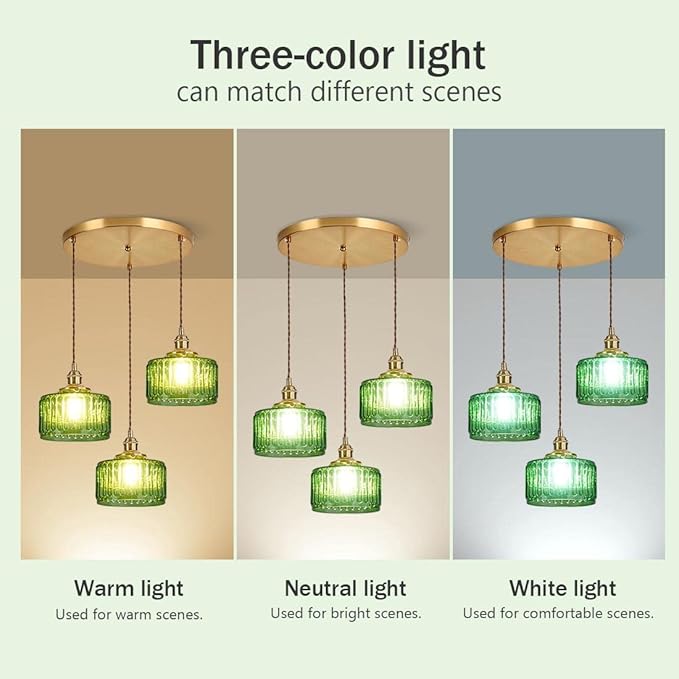 3-Light Modern Chandelier Pendant Light - Mid Century Sputnik Glass Globe With Green Striped Shade, Gold Adjustable Ceiling Lamp for Dining Room