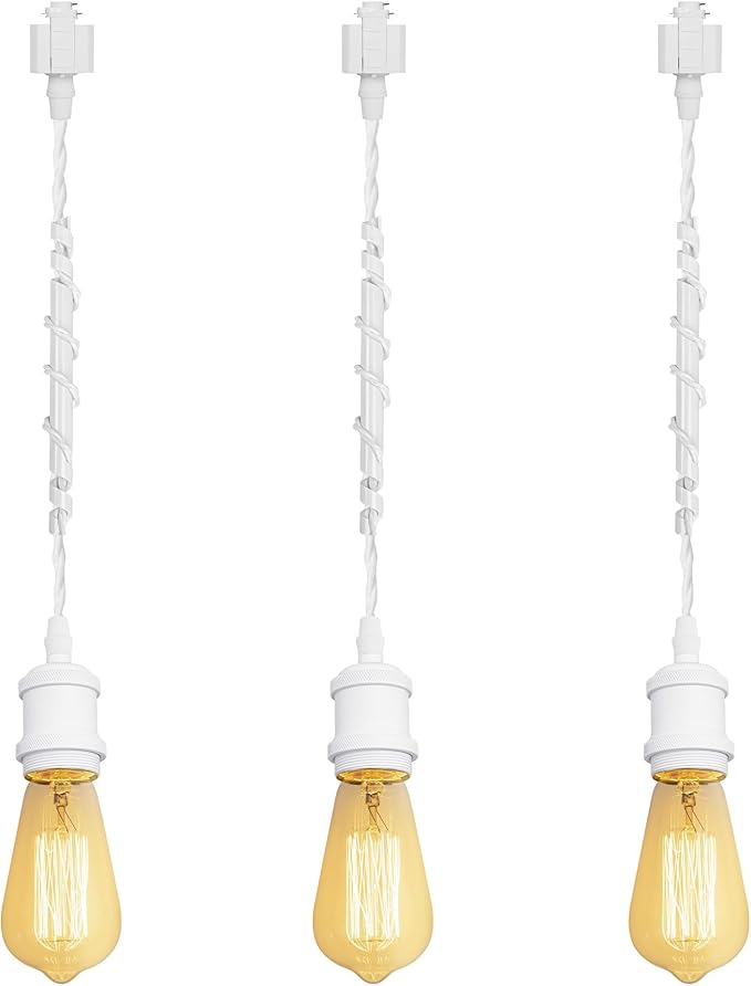 Kiven H-Type Track Lighting Pendants,Vintage Track Lighting Heads Adjustable Height, 3 Light Decorative h Track Pendant Lights, Bulb Not Included,White Finish