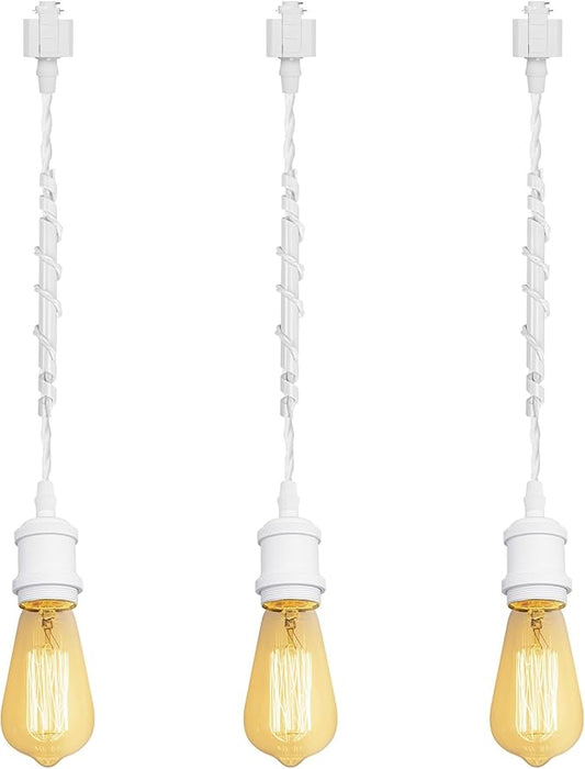 Kiven H-Type Track Lighting Pendants,Vintage Track Lighting Heads Adjustable Height, 3 Light Decorative h Track Pendant Lights, Bulb Not Included,White Finish