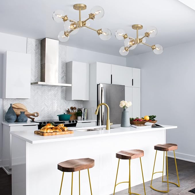 KSANA Gold Semi Flush Mount Ceiling Light, Gold Chandeliers for Dining Rooms, Kitchen, Living Room, D25.2 x H13