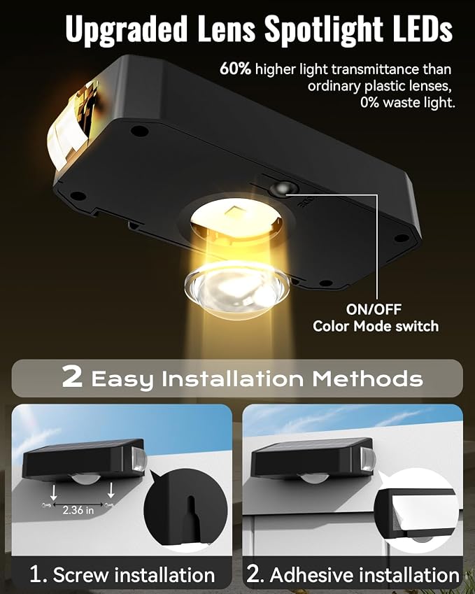 Solar Fence Lights Outdoor 6 Pack, Deck Lights with 12 Mode RGB Color Changing, Warm/Cool White, IP65 Waterproof Dusk to Dawn Solar Light for Fence, Wall, Patio, Step, Backyard, Outside