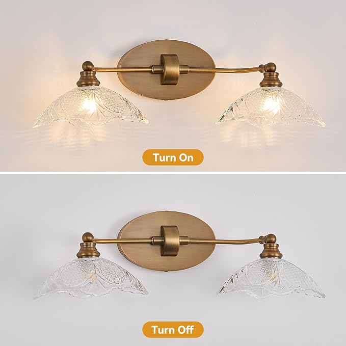 Vintage Vanity Lights, 2-Light 22.83in Antique Brass Bathroom Light fixtures(Requires E12 Bulb, Not Included)