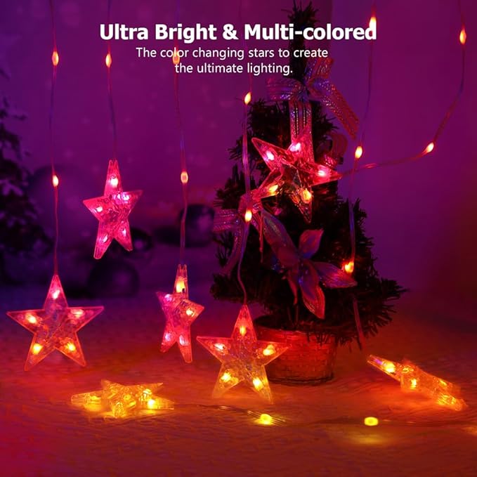Star Curtain Lights, 10ft x 3.3ft RGB LED Color Changing String Fairy Lights Stars Curtain, Smart APP & IR Remote, 200+ Scene Modes for Bedroom Backdrop Indoor Outdoor Christmas Decorations