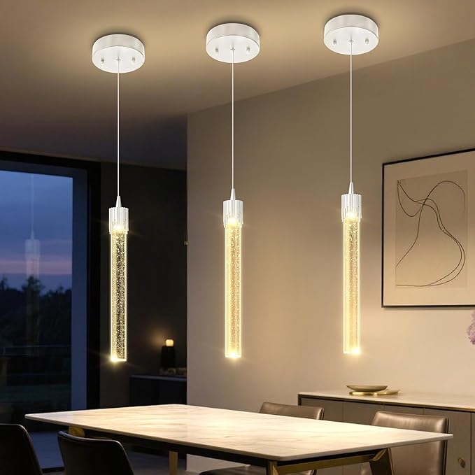 ykolupty Mini 1 Light Chrome Crystal Pendant Lights,Modern Led Kitchen Island Hanging Light Fixture,Adjustable Pendant Lighting for Kitchen Island,Dimmable 2700k-6000k