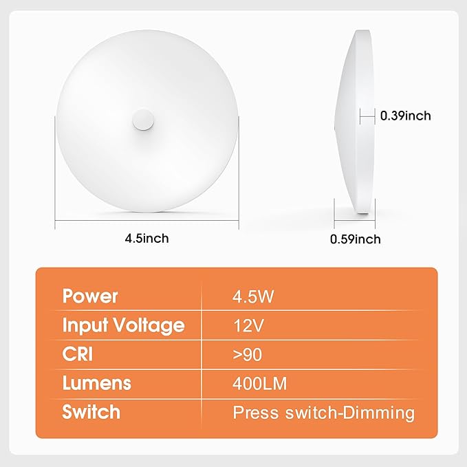 GZV RV Interior Lights, RV LED Ceiling Puck Light, 4 Pack 4.5 Inch 12V, RV Boat Interior Lighting, Dimmable Light for Camper Travel Trailer Motorhome(4000K with Nature White)