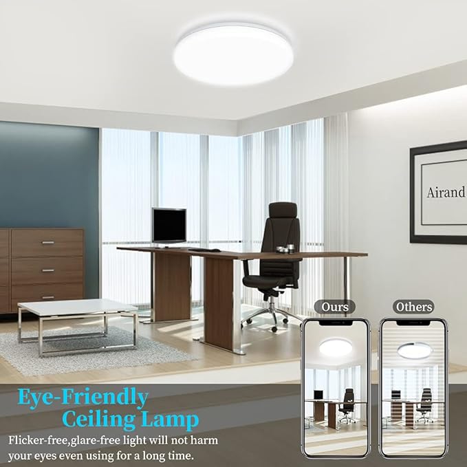 Airand LED Flush Mount Ceiling Light 5000K Daylight LED Ceiling Light Fixture 9.5 Inch 18W 1650LM Bathroom Ceiling Light Waterproof Round LED Ceiling Lamp for Kitchen, Bedroom, Hallway, Living Room