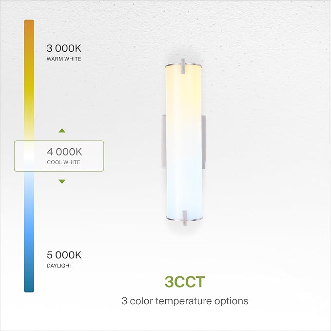 ASD LED 18" Vanity Wall Mount Light Fixture, Linear Bathroom Lighting Bar | 3CCT, Dimmable, Energy Star, ETL Listed | 20W 1500LM 3000-5000K 120V | Long Tube Bath Sconce Over Mirror | Nickel