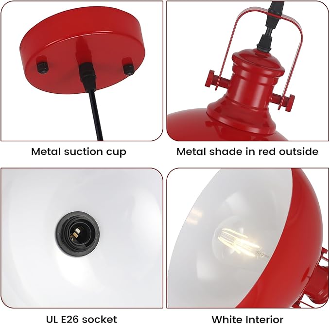 Red Pendant Lights 2 Pack, 9.8" Farmhouse Pendant Lights, Industrial Pendant Light, Modern Pendant Lighting for Kitchen Island Dining Room Bedroom