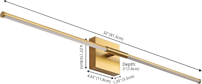 JONATHAN Y 32" Brass Gold Modern Dimmable Integrated LED Wall Sconce, Minimalist Adjustable Metal Vanity Light for Bathroom Mirror, Bedroom, Hallway, 3000K, ETL Listed (JYL7040B)