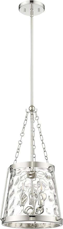 ML Lighting | Adabella Collection | 20403-PN | 3 Light Pendant in Polished Nickel Finish with Clear Hammered Glass Shade | Perfect for Kitchens, Dining Rooms, Living Rooms, Entryways, Hallways