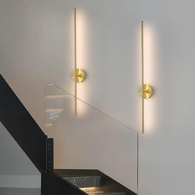 40" Gold Battery Operated Wall Sconces Set of Two Modern Rechargeable Wall Sconces with Remote Control LED Dimmable Wall Lights for Living Room Bedroom Hallway (2 Pack)