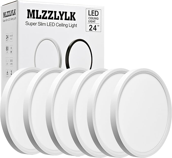 6PK 12 inch LED Flush Mount Ceiling Light Fixture,24W Super Slim LED Ceiling Light 2400LM,3000K/4000K/6000K CCT Selectable,Close to Ceiling Round Flat Panel Light for Bedroom,Kitchen,Hallway