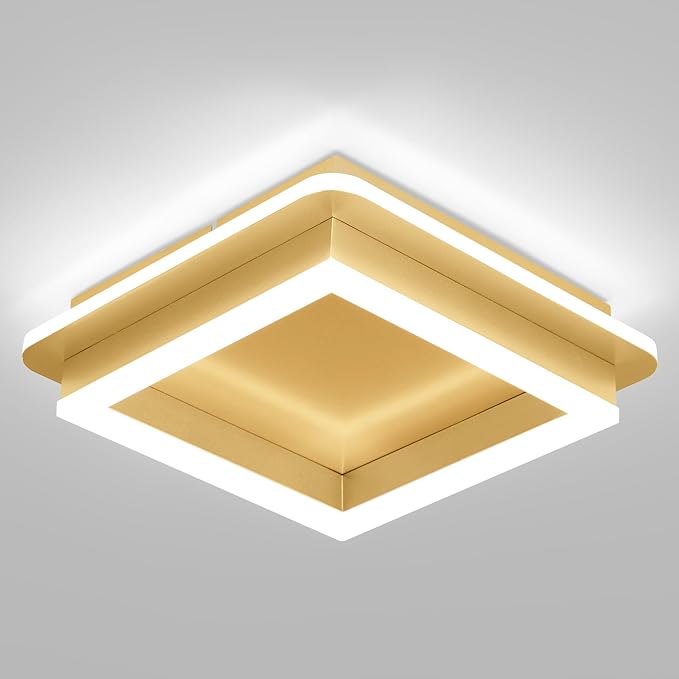 CANEOE Square LED Hallway Ceiling Light, Gold Modern Led Ceiling Light Fxitures, 6000K Cold White Small Flush Mount Ceiling Lamp for Hallway Bedroom Kitchen Balcony Cloakroom
