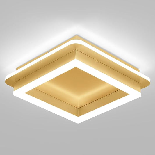 CANEOE Square LED Hallway Ceiling Light, Gold Modern Led Ceiling Light Fxitures, 6000K Cold White Small Flush Mount Ceiling Lamp for Hallway Bedroom Kitchen Balcony Cloakroom