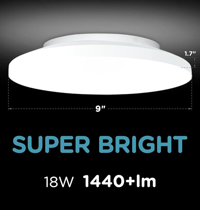 Leetdud Flush Mount Ceiling Light Hardwired 9 Inch 18W Dimmable 5 CCT 2700/3000/3500/4000/5000K, 3 Brightness Adjustable Ultra Thin Closet LED Lights for Stairs, Hallway, Laundry, Porch, White