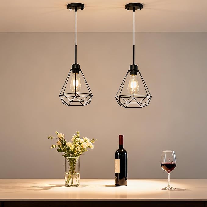 Maliralt Pendant Light Hanging Lights Fixture - Adjustable Hanging Lamps with Black Metal Diamond Shade for Kitchen Island, Dining Room Over Table, Breakfast Corner, Farmhouse Home Decor - 1 Pack