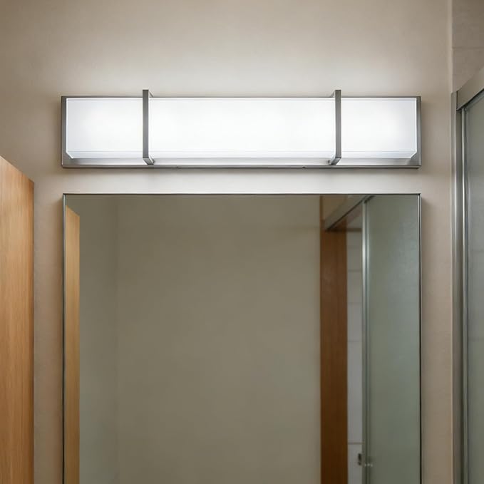 Bathroom Light Fixtures, Vanity Lights 27In Cool White Bathroom Lighting Fixtures Over Mirror 28W 6000k Dimmable Modern Brushed Nickel Vanity Light for WC, Toilet, Kitchen, Cabinet, Wall