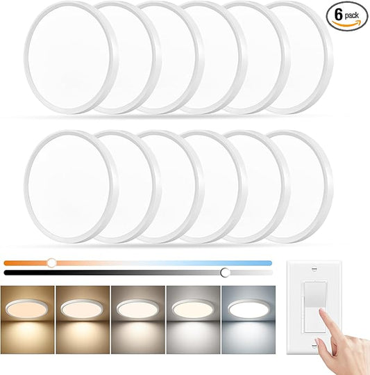 12 Inch 12PK Dimmable LED Flush Mount Ceiling Light,2700K/3000K/4000K/5000K/6000K CCT Selectable, Round Flat Panel Ceiling Lamp for Bedroom/Bathroom/Living Room (White, 12" 12PK)