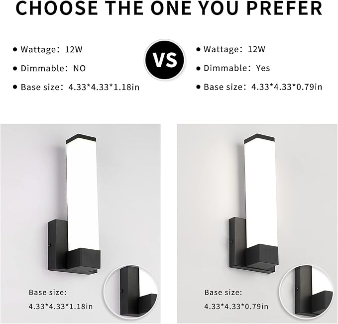 Dimmable Wall Lights for Bedroom Modern Black Indoor LED Hallway Sconces Corner Light 12" Inch Height 12W 4000K Bedside Stair Sconces Wall Lighting Lamps 110V AC.