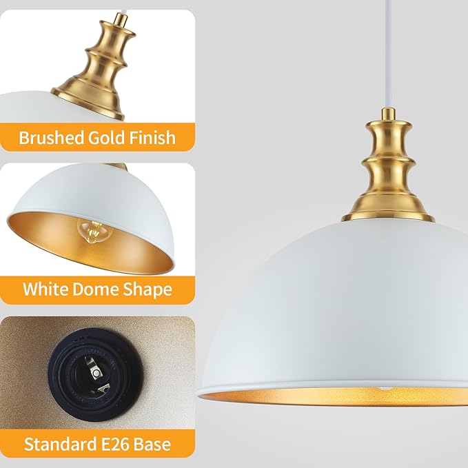 TOULMJ Withe Pendant Lights Kitchen Island 2 Pack Farmhouse Pendant Lighting Over Island Adjustable Hanging Hallway Light Fixtures Vintage Dome Chandelier for Hallway Dining Room Foyer Bedroom