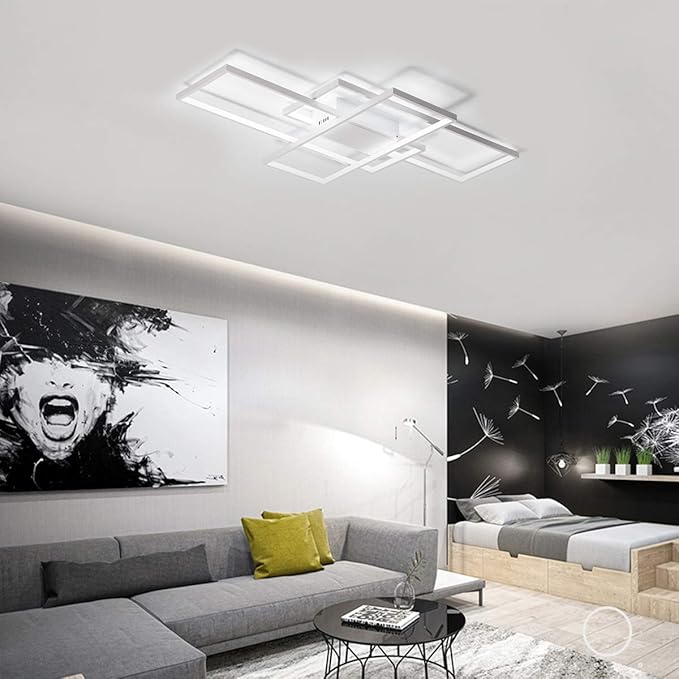 Jaycomey Ceiling Light,Modern LED Ceiling Lamps with 3 Squares,75W Cool White Acrylic Flush Mount Ceiling Lights Fixtures for Kitchen Dining Living Room Study,6000K,White