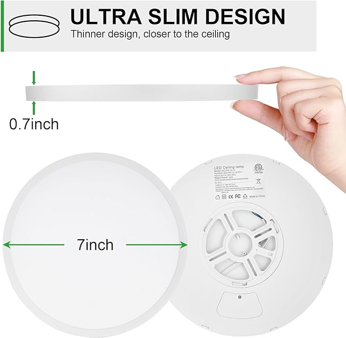 LED Flush Mount Ceiling Light: 7 inch 2Pack Super Slim Dimmable & 5CCT (2700-6500K) Kitchen Lighting Fixtures Ceiling - 12W White Low Profile Ceiling Lamp for Bedroom Garage Hallway