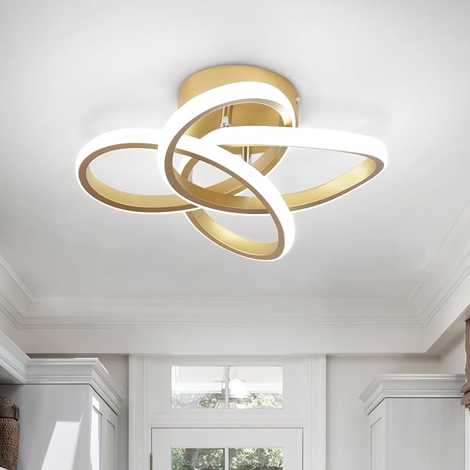 CANEOE Gold Led Hallway Light, 6000K Modern Led Ceiling Light Fixture, Small Close to Ceiling Lamp for Hallway Corridor Closet Bedroom Bathroom Kitchen Stair Curved Design