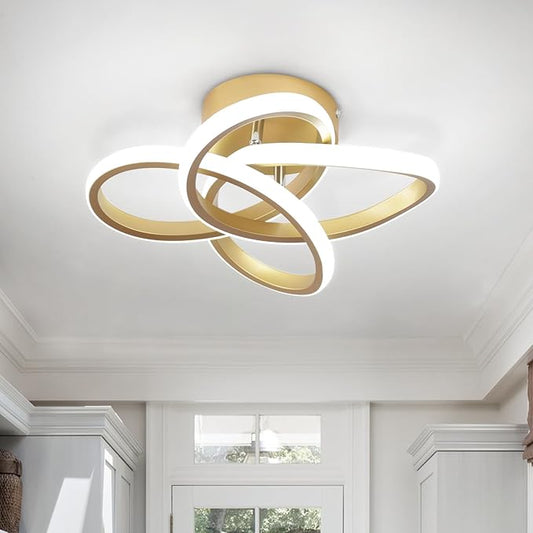 CANEOE Gold Led Hallway Light, 6000K Modern Led Ceiling Light Fixture, Small Close to Ceiling Lamp for Hallway Corridor Closet Bedroom Bathroom Kitchen Stair Curved Design