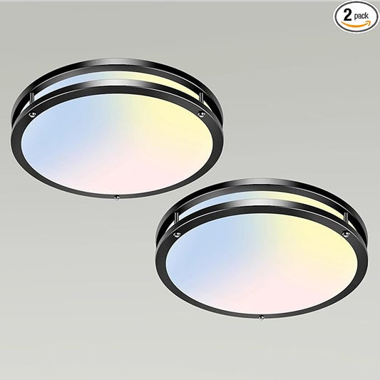 libtit 10Inch Flush Mount Ceiling Lights, 18W Dimmable LED Ceiling Light 3000K-6500K Adjustable, Black Lighting Fixture for Closet Kitchen Hallway Bathroom-2 Pack