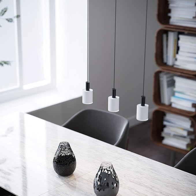 Virgo 3 Mini Pendant Lighting Black-White - LED Hanging Light Fixture for Kitchen Island, Bar, Foyer - Cluster Pendants - Dimmable, Adjustable Wire, Lamp Bulb Included