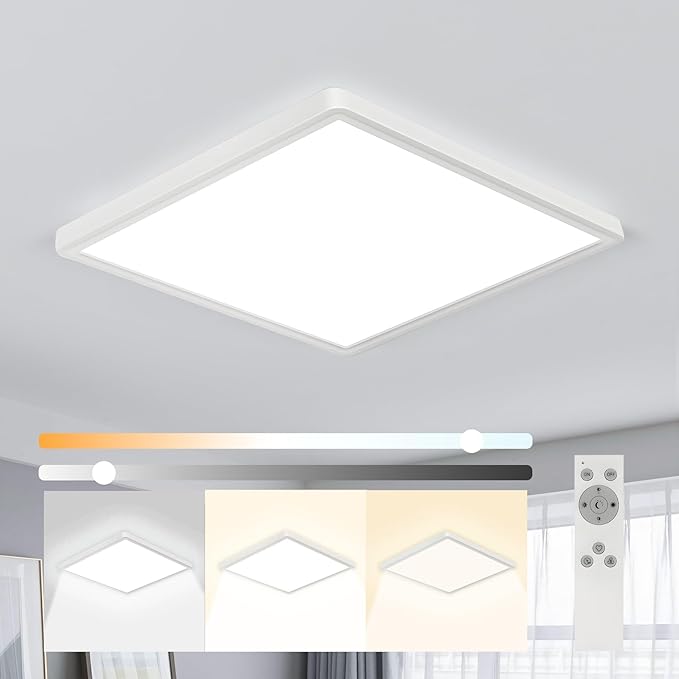 12 inch Dimmable LED Flush Mount Ceiling Light with Remote, 24W Full CCT Brightness Adjustable Square LED Ceiling Light, Slim Flat Panel Lighting Fixture for Bedroom, Living Room, Bathroom