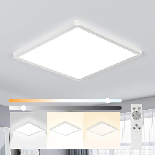 12 inch Dimmable LED Flush Mount Ceiling Light with Remote, 24W Full CCT Brightness Adjustable Square LED Ceiling Light, Slim Flat Panel Lighting Fixture for Bedroom, Living Room, Bathroom